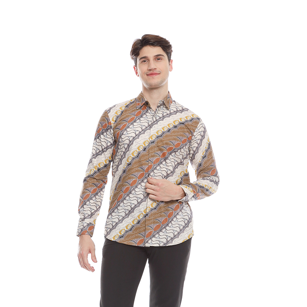 Parayu - Kemeja Batik Pria Ongbak Uril Modern Slimfit Lengan Panjang - Kuning