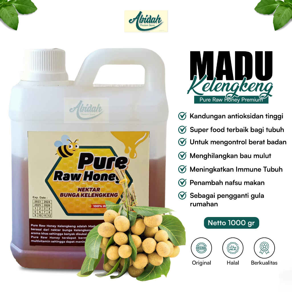 

Madu Kelengkeng 1kg Murni Asli 100% Alami Premium Pure Raw Honey Peningkat Stamina Daya Tahan Tubuh Imunitas Penambah Nafsu Makan Membantu Program Diet Anti Bakteri Asli Halal