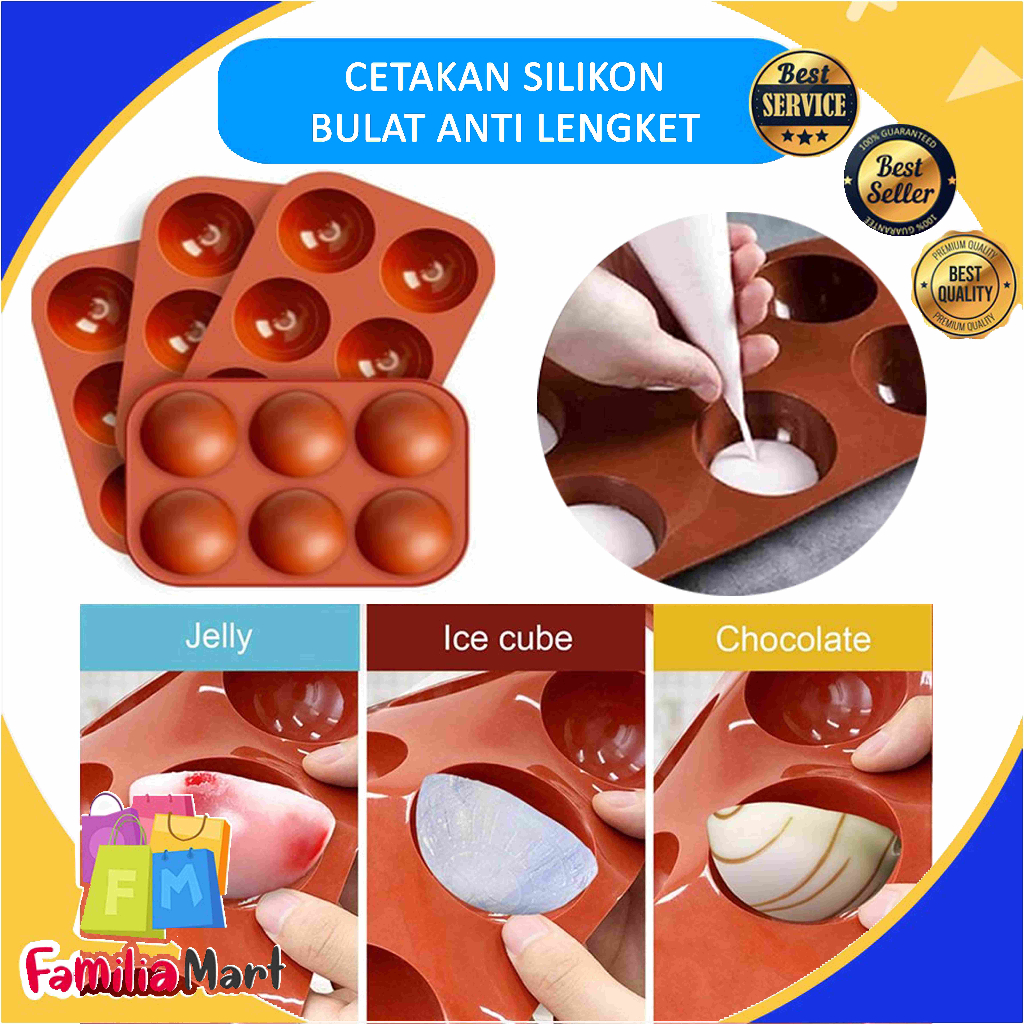 Cetakan Silikon Dome 6 Lubang / Cetakan Kue Silicone Bulat setengah lingkaran / Cetakan Coklat / Cet
