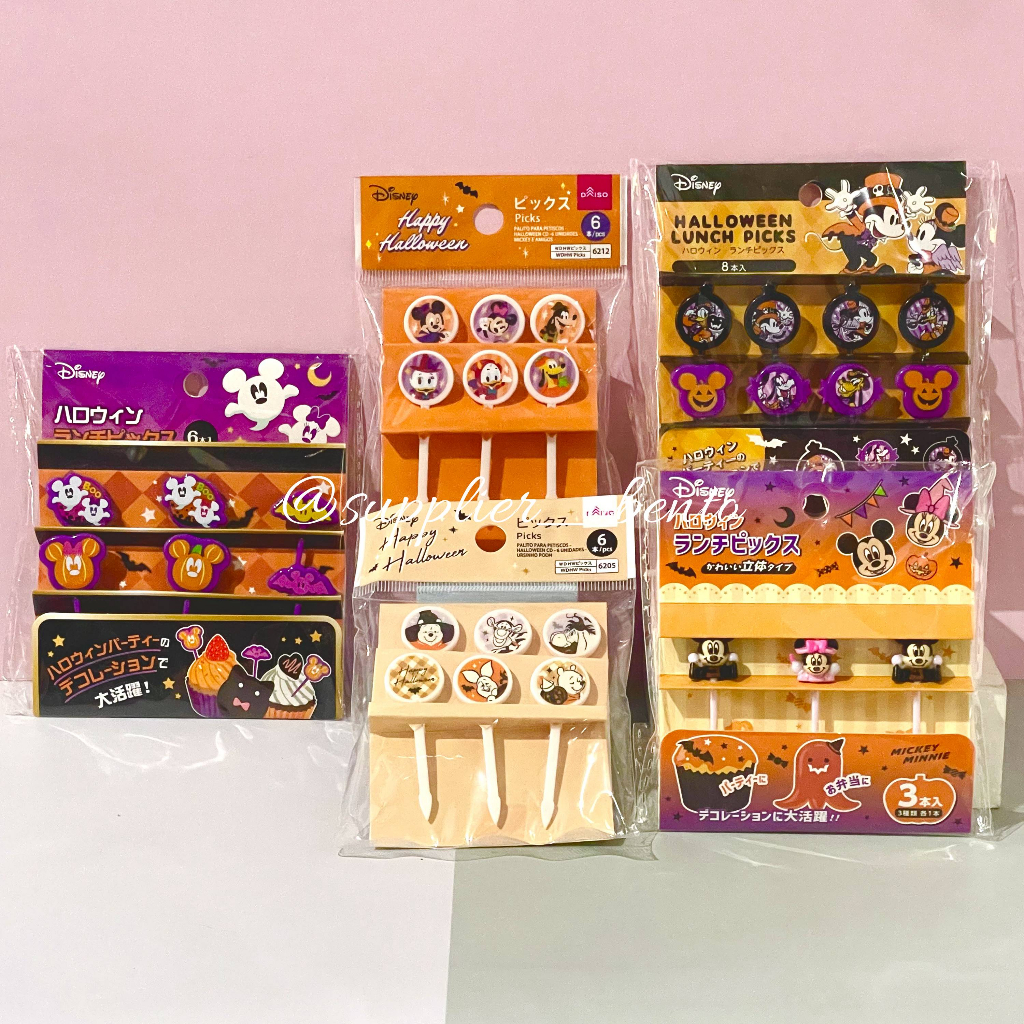 [Daiso] Disney Halloween Picks Food Pick Pumpkin Obake Food Pick Ghost Picks Mickey Pooh Lunch Pick 