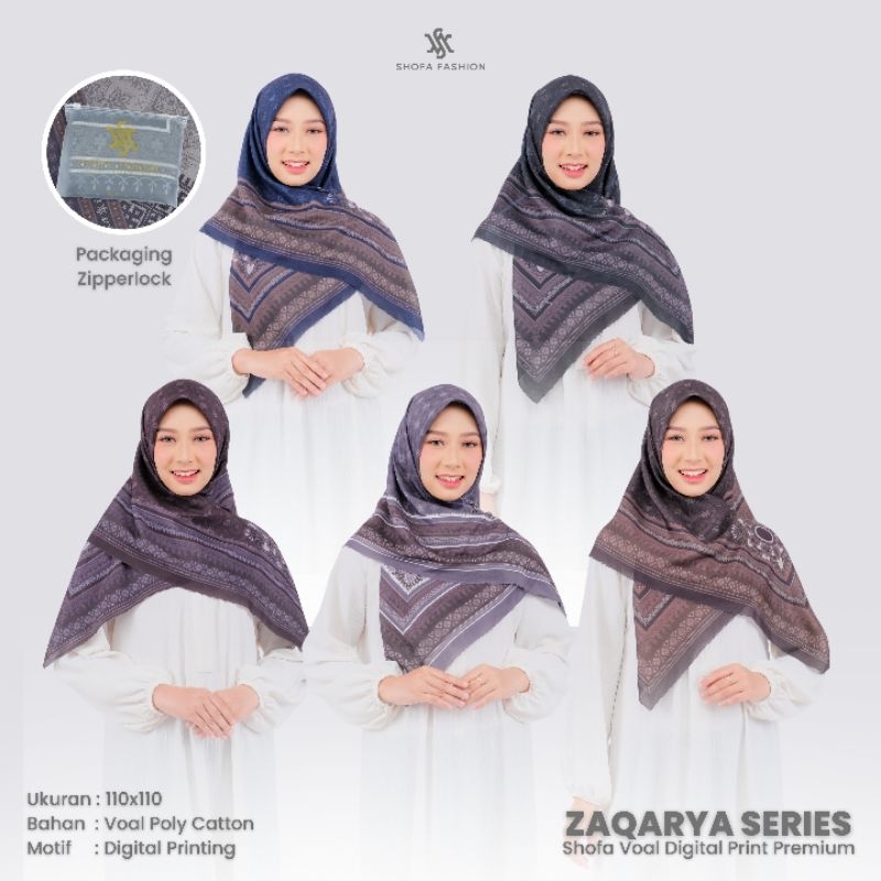 Shofa Fashion-ZAQARYA Series Hijab segiempat voal motif digitalprint ziperlock