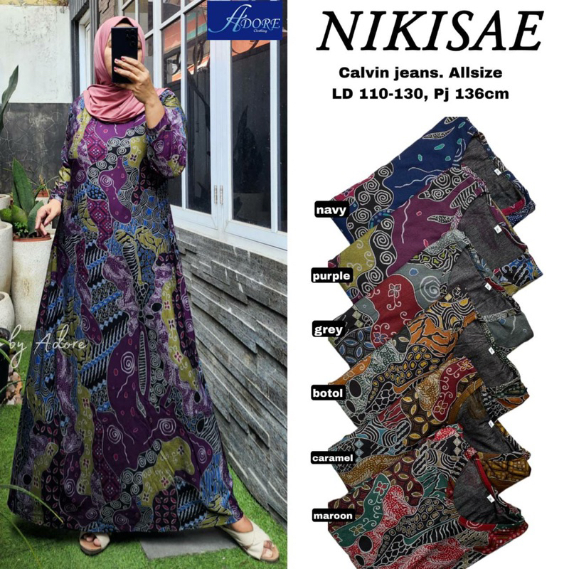 Gamis jumbo Nikisae Batika maxy bahan calvin jeans LD 110-130