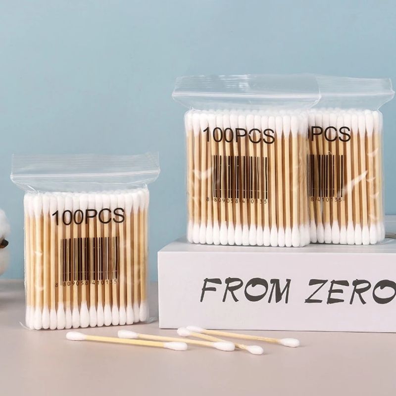 [COTTON BUD] Bambu isi 100 Cotton Bud buds Swab Pembersih Korek Kuping telinga bambu kayu 100 pcs Re
