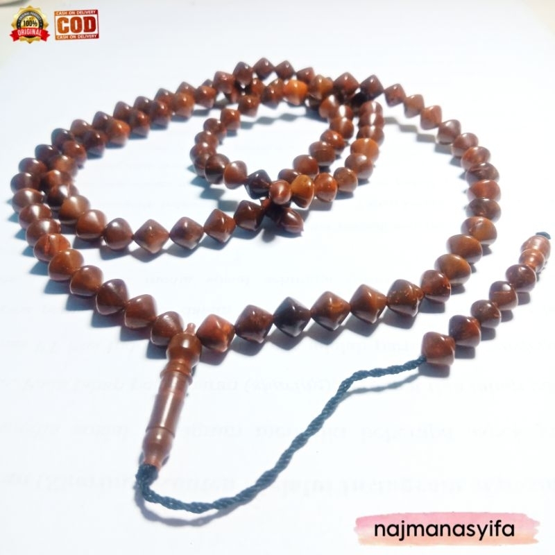 Najmanasyifa Tasbih Kayu Kaukkah Kokka Asli Motif wajik uk 7,5+mm 99 butir