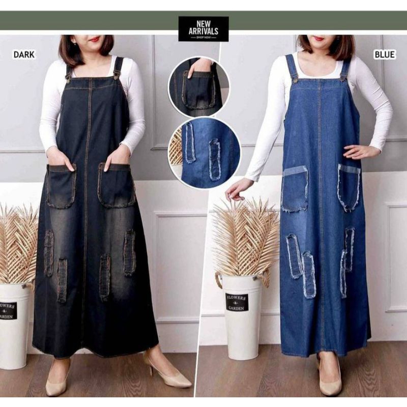 GAMIS JEANS KODOK/ OVERALL JEANS WASH /GAMIS ROK PANJANG