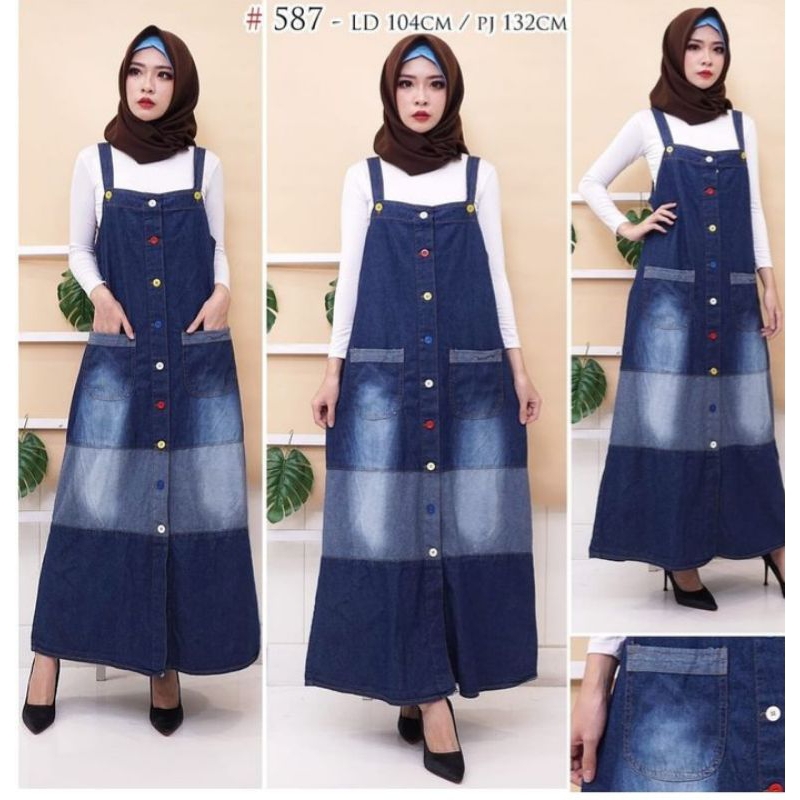 GAMIS JEANS KODOK/ OVERALL JEANS WASH /GAMIS ROK PANJANG