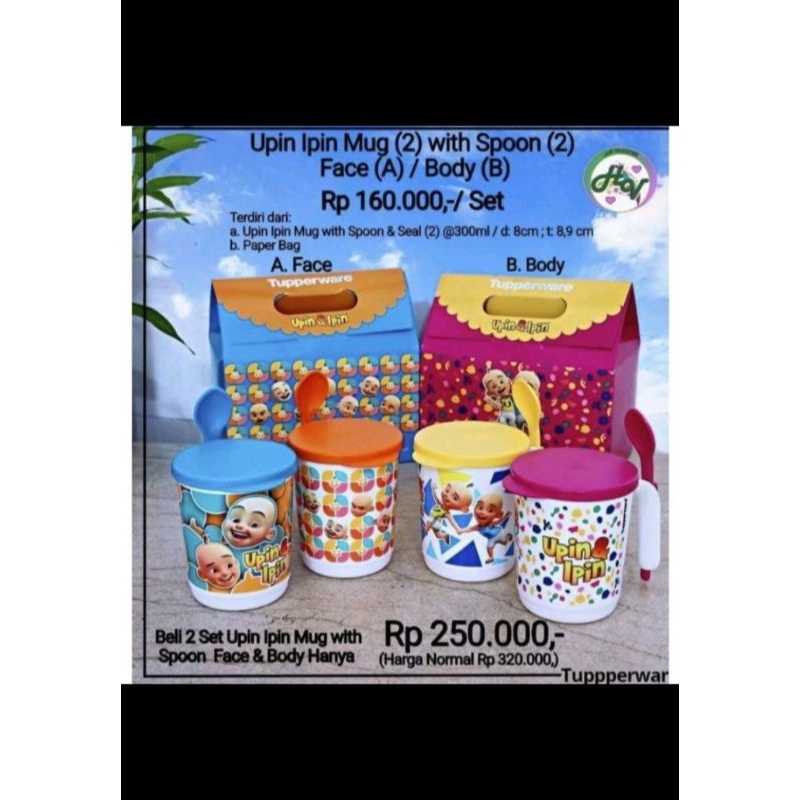 upin ipin mug with spoon tupperware (1pcs) / mug upin ipin tupperware