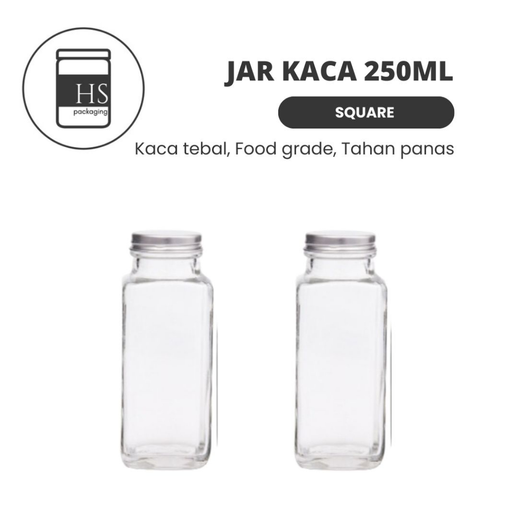 HS PACKAGING - Botol Square Kaca 250ML /  Toples Glass Bottle