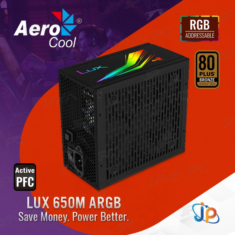 Aerocool LUX RGB 650M 650W PSU - Power Supply 650 Watt 80+ Bronze Semi Modular