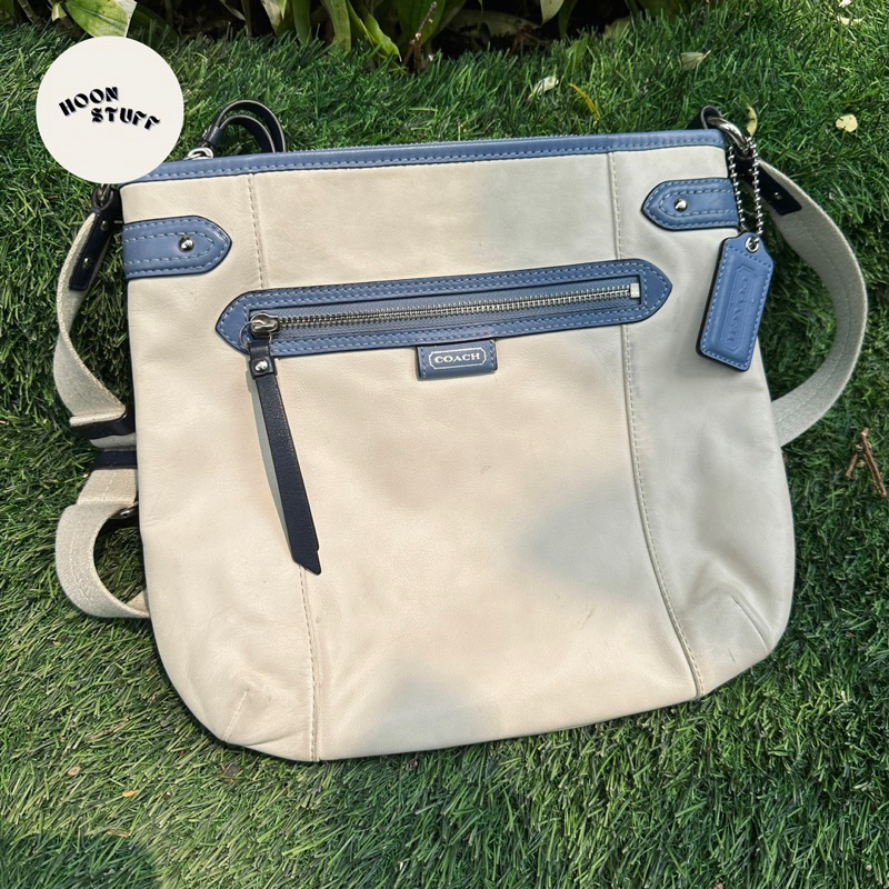 COACH DAISY SPECTATOR BLUE WHITE LEATHER FILE CROSSBODY BAG F23943 TAS WANITA