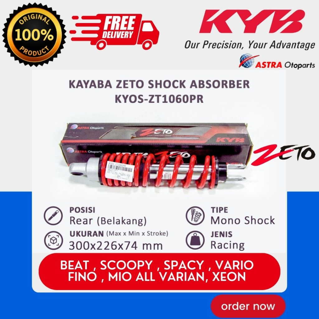 SHOCKBREAKER KAYABA KYOS-ZT1060PR UNTUK MOTOR ALL MATIC / SOKBREKER / SHOCK BREAKER BELAKANG / KYOS 