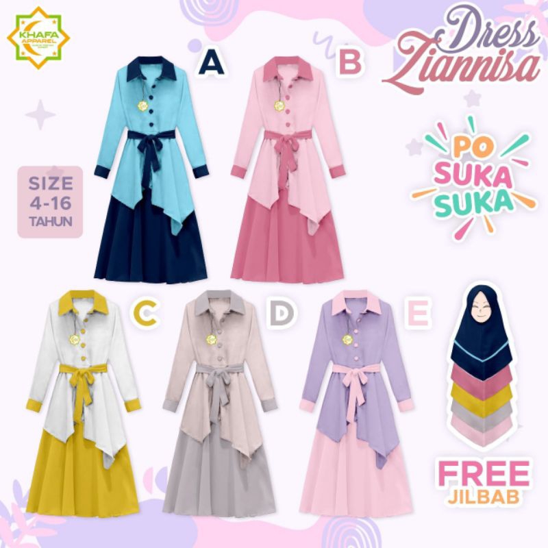 Set Gamis dan Jilbab Anak Ziannisa by Khafa Apparel setelan gamis setelan anak cewek baju petempuan 