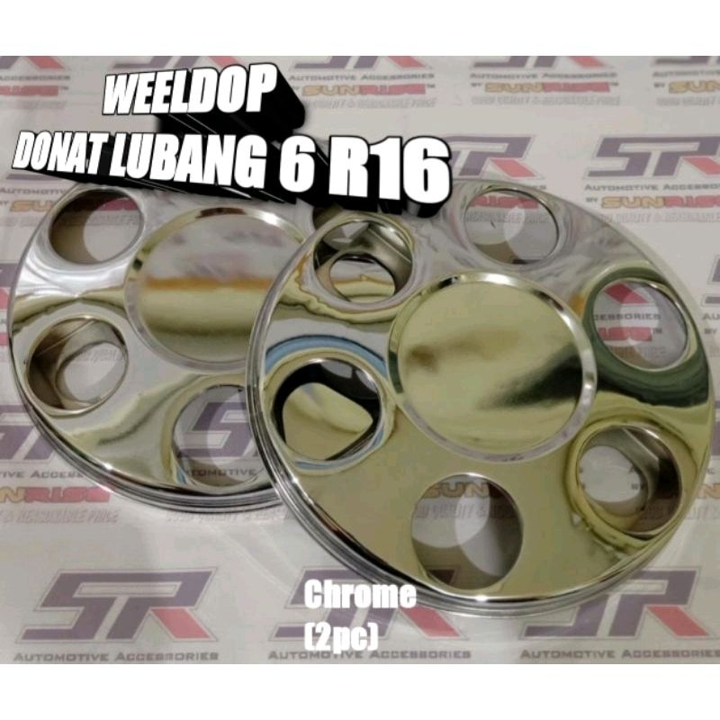 WELDOP DOP RODA TRUK/BIS MEDIUM RING 16 LUBANG 6 DEPAN SAJA MODEL DONAT CHOME/CROM 2 PCS