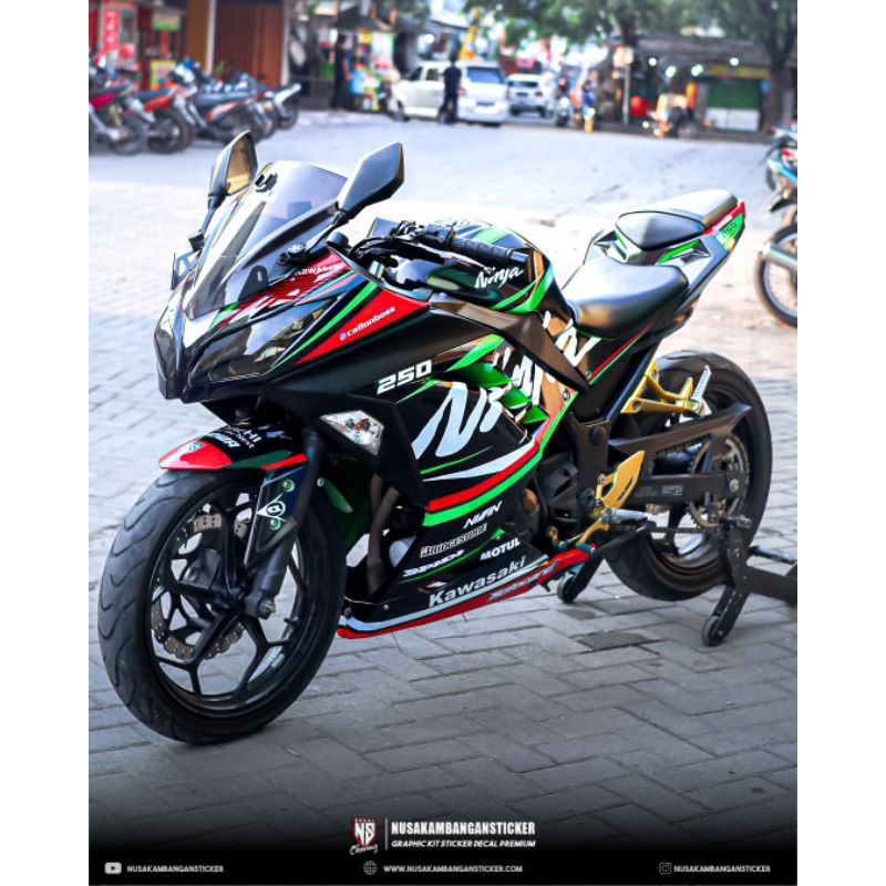 Decal Stiker Motor Ninja 250 fi Old Full Body Hitam Hijau Grafis Racing Team Sticker Variasi Custom 