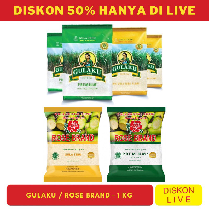 

PROMO Disc 50% GULA PREMIUM 1KG GULAKU / RB - GULA PASIR KRISTAL TEBU KEMASAN 1 KG