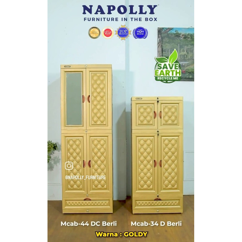 ( instan Kurir ) Lemari Plastik Napolly Goldy White Mini Kecil Minimalis