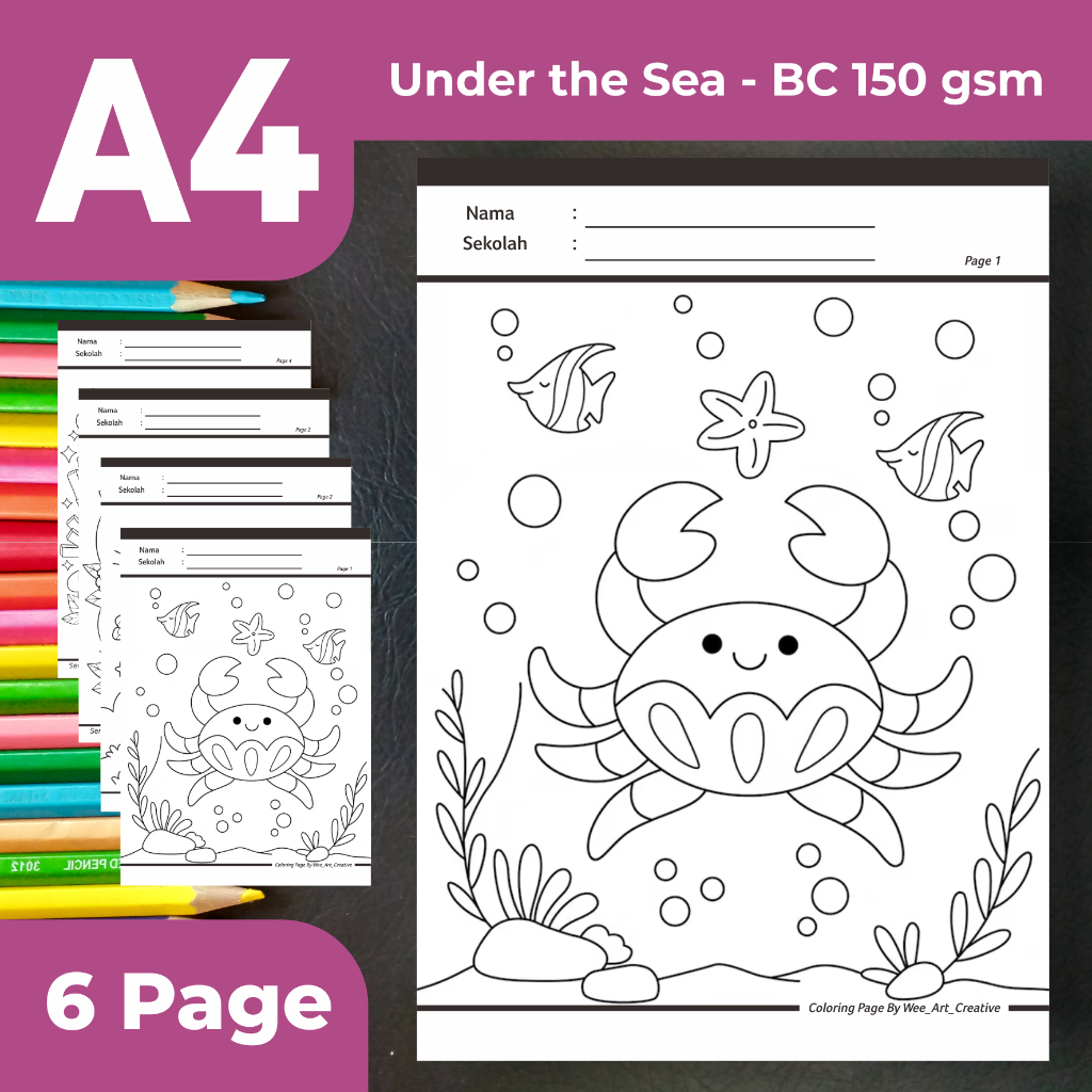 

Coloring Page Under The Sea | Kertas Gambar/Mewarnai untuk TK/PAUD Seri Dunia Bawah Laut / Ukuran A4 Bahan Tebal