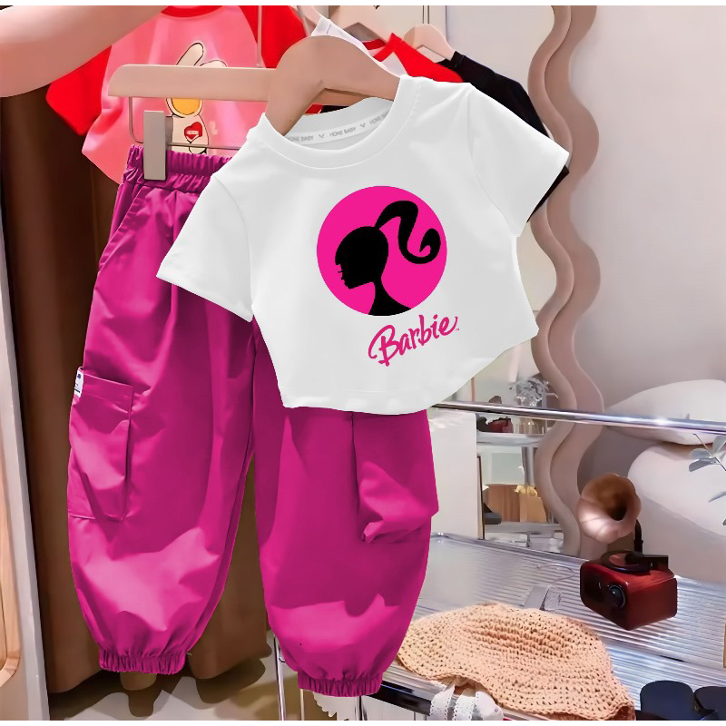 setelan anak kaos anak dan celana panjang anak motif barbie 1-5 tahun ardan baju anak grosir-1