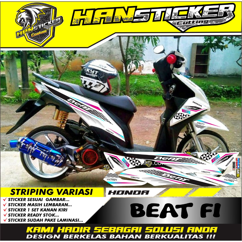 STRIPING MOTOR BEAT FI 2015 VARIASI PELANGI PUTIH , BEAT FI 2015