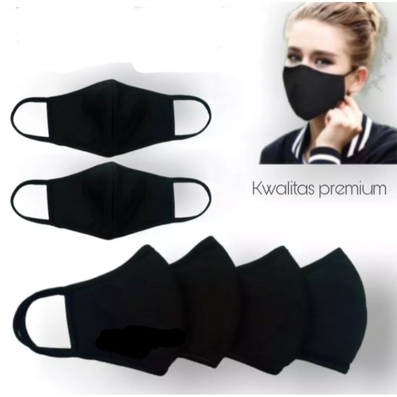 6 Pcs...Masker Kain Hitam Polos 3Play/Masker Motor Pria Wanita Dewasa Bahan Kain/Putri Alisa