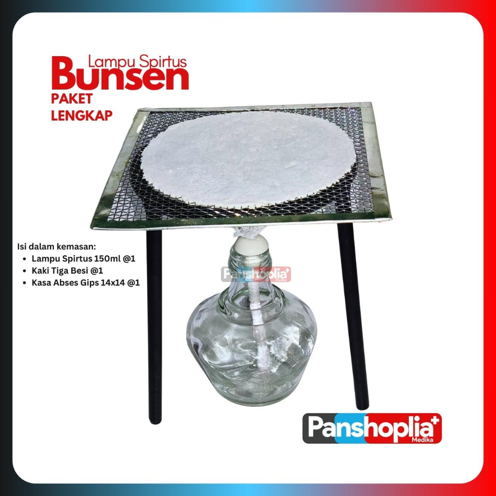 Paket Perapian / Paket Pemanas Laboratorium l Bunsen / Lampu Spirtus 250ml + Kawat Kasa Abses + Kaki