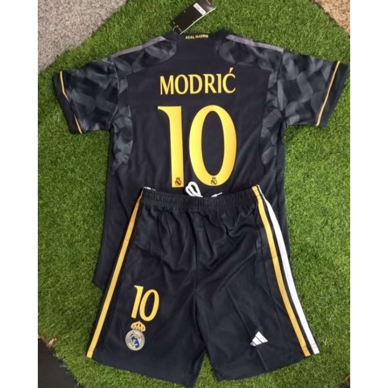 JERSEY BOLA KIDS ANAK REAL MADRID AWAY2023-2024 GRADE ORI OFFICIAL PLUS NAMSET