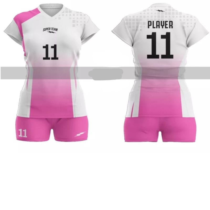 Setelan Kaos Jersey Voli Futsal Bola Cewek Perempuan Wanita Full Printing Pink Putih 11