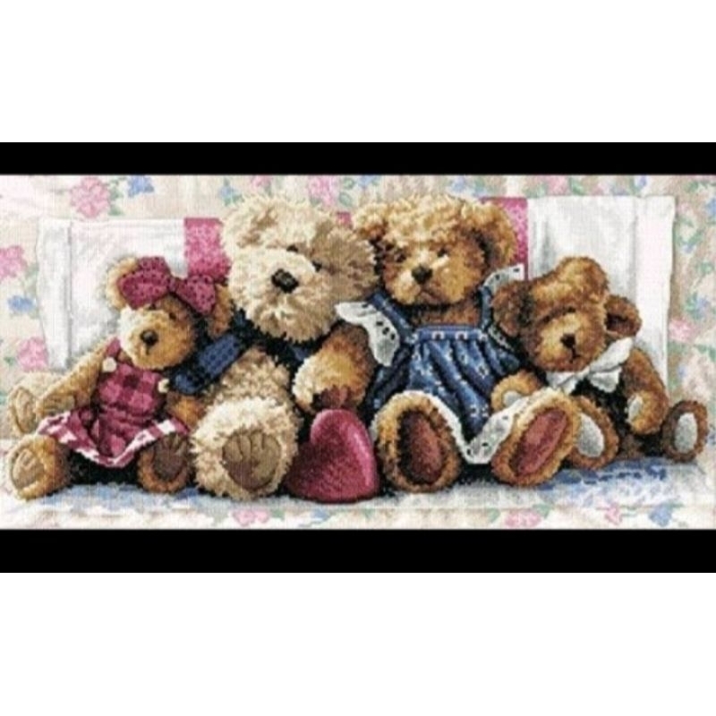 DIY Paket kristik boneka teddy bear family beruang pola kain cross stitch kit 11ct kerajinan tangan 