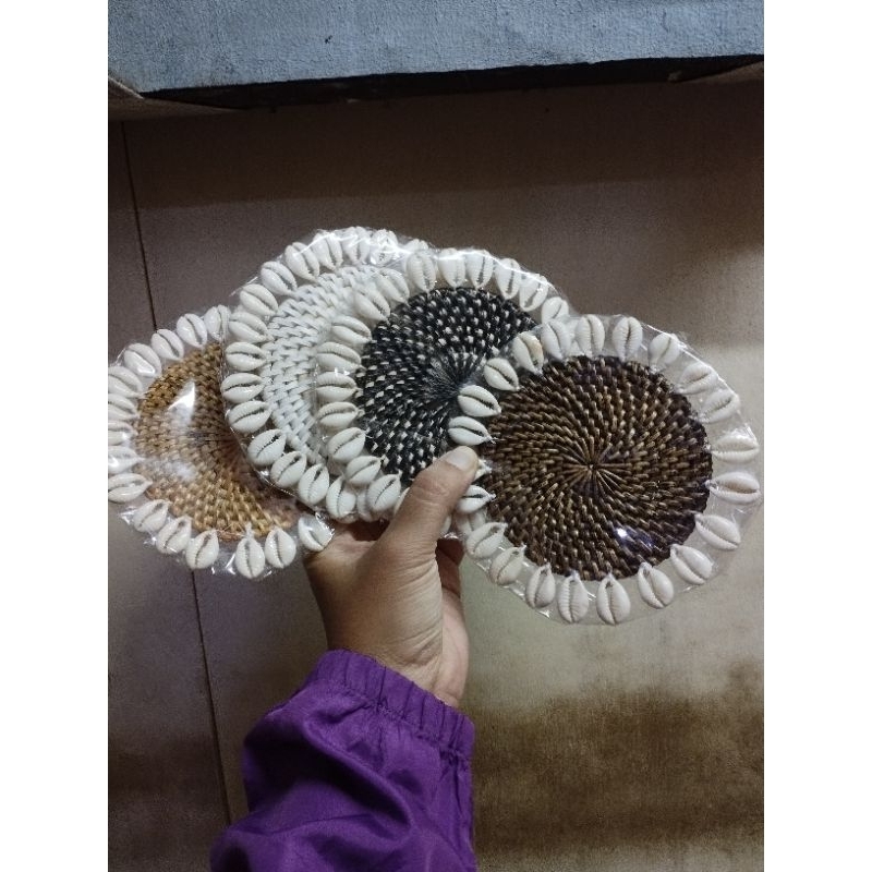 Coaster rotan/tatakan gelas/kerajinan kayu/alas gelas unik/kerajinan kerang/dekorasi rumah
