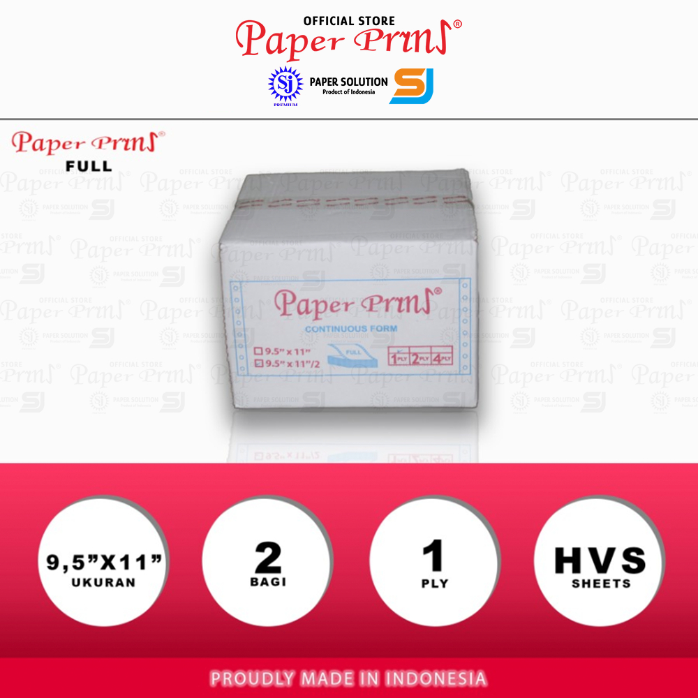 

Paperpryns Kertas Continuous Form Full 1PLY HVS 9,5" x 11"/2 (Bagi 2)