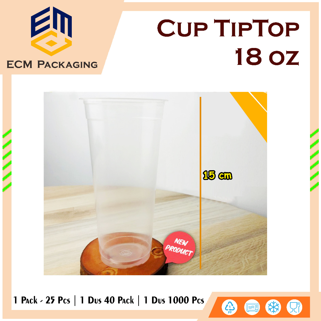 Cup Gelas Plastik Datar TIPTOP 18 oz SLIM (TANPA TUTUP)