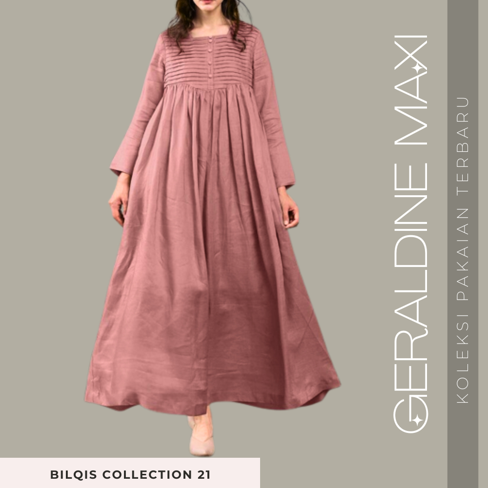 BAJU GAMIS DRESS WANITA MUSLIM MODERN RUBY MAXY GERALDINE MAXI DRESS BAHAN LINEN PREMIUM