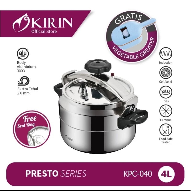 KIRIN PRESSURE COOKER 4 LITER KPC-040 Panci Presto /Kirin Pressure Panci Presto Cooker 12 Liter KPC-