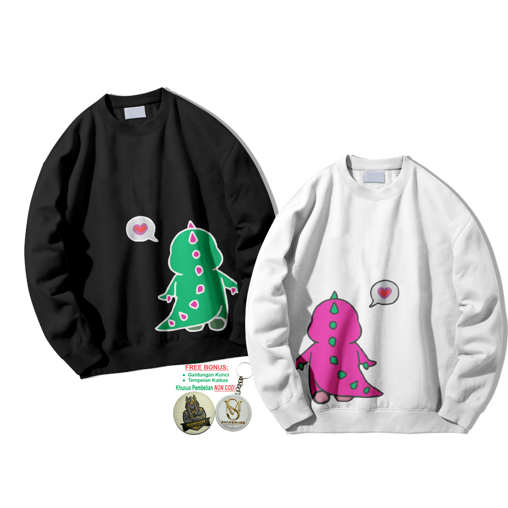 Sweater Wanita Oversize DINO | Crewneck Pria Jumbo korean style Terbaru Unisex Cotton FLeece tebal 3
