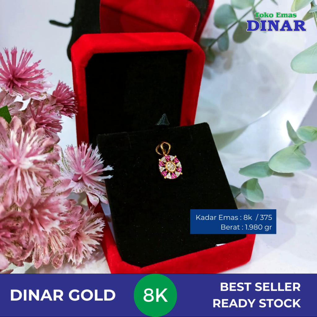 LIONTIN BATU PUTIH MERAH KADAR 8K/375 - EMAS MUDA