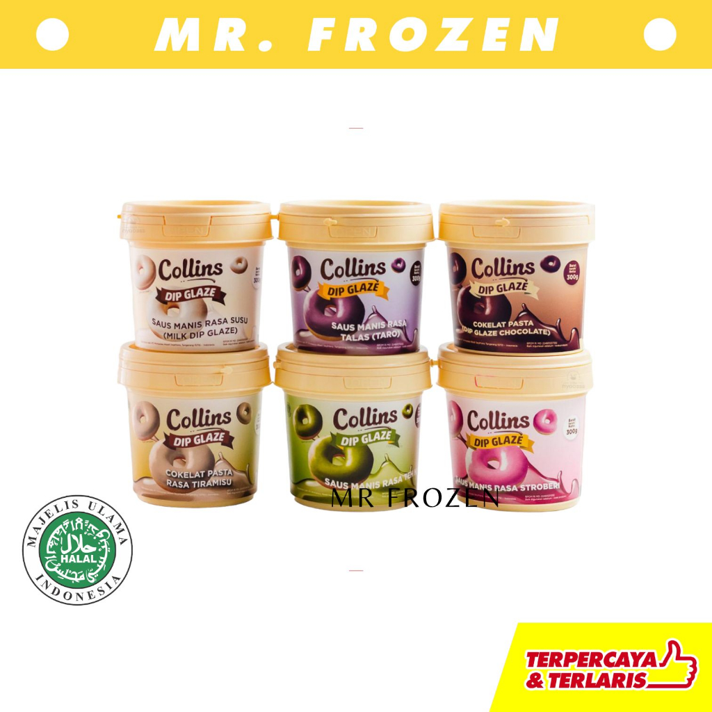 

Collins Dip Glaze 300 Gram Kemasan Ember/Cokelat/Tiramizu/Strawberry/Taro/Susu/Green Tea