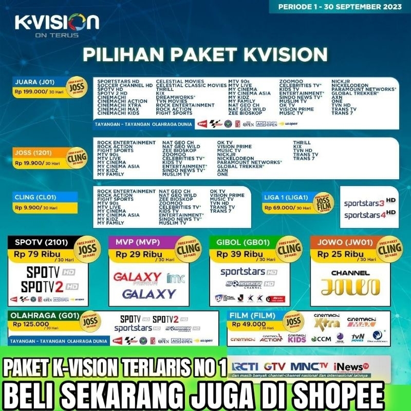SEMUA PAKET KVISION BROMO, CARTENZ, GOL