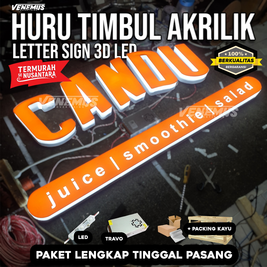 PROMO LETTER SIGN AKRILIK OUTDOOR HURUF TIMBUL AKRILIK LED ( Paket Lengkap + Free Design )