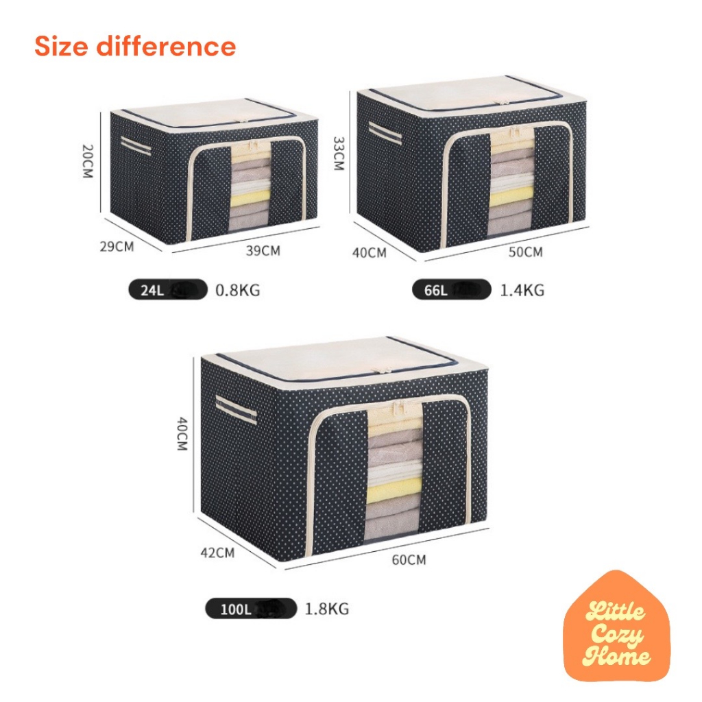 24L 66L 100L Jumbo Cloth Storage Box / Lipat kotak penyimpanan pakaian serbaguna mainan box tahan lembab storage box baju besar organizer frame baja