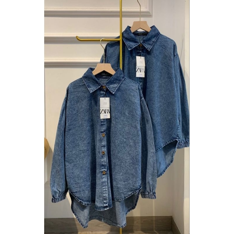 Kemeja atasan Zara denim casual Premium