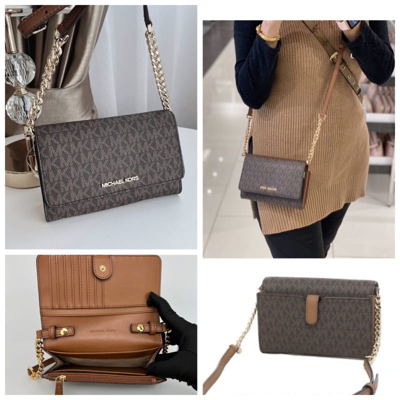 Michael Kors MK Jet Set Travel MD MF Phone Crossbody & Clutch - Brown n