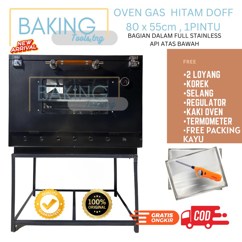 OVEN GAS HITAM DOFF UKURAN 80x55cm DALAM FULL STAINLESS