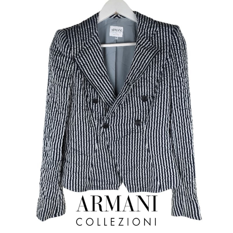 Armani Seersucker Lightweight Double Breasted Silk Jacket