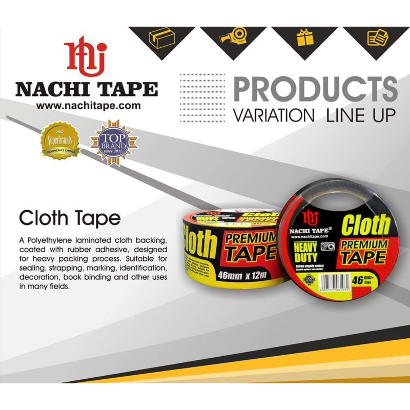 

Lakban kain hitam nachi lakban hitam nachi nachi cloth tape nachi premium cloth tape ukuran 23mm x 12m 35mm x 12m 46mm x 12m