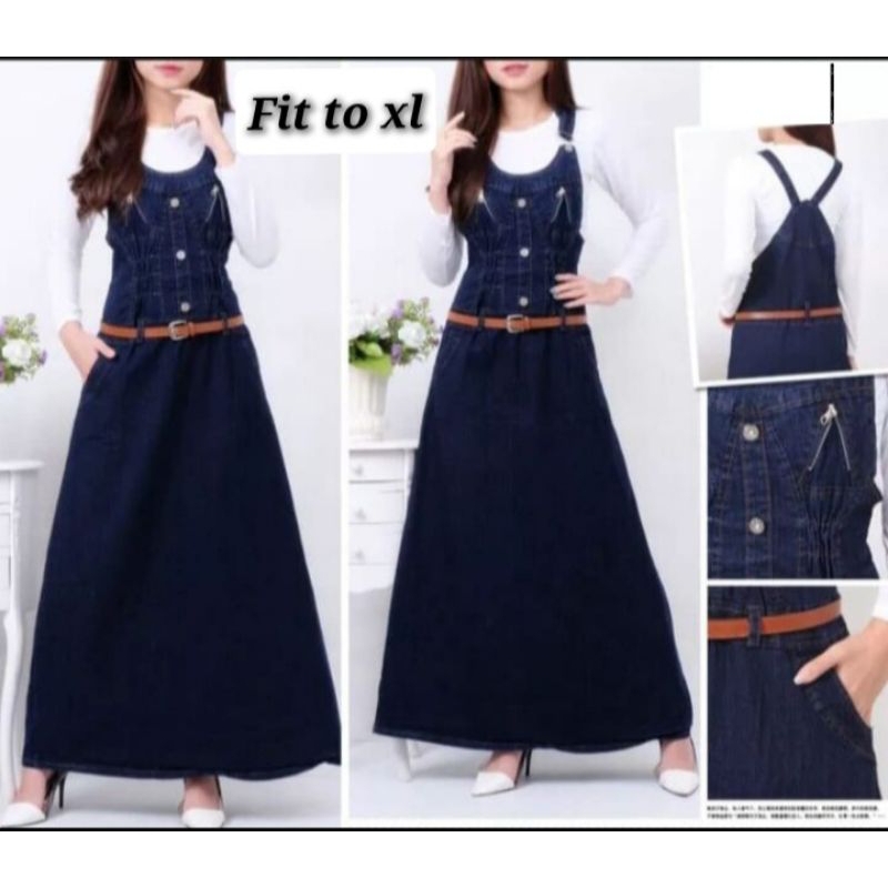 KENCA - Gamis Overall Jeans / Gamis Kodok / Rok Panjang Tali Pundak / Jumpsuit / Dress Panjang Wanit