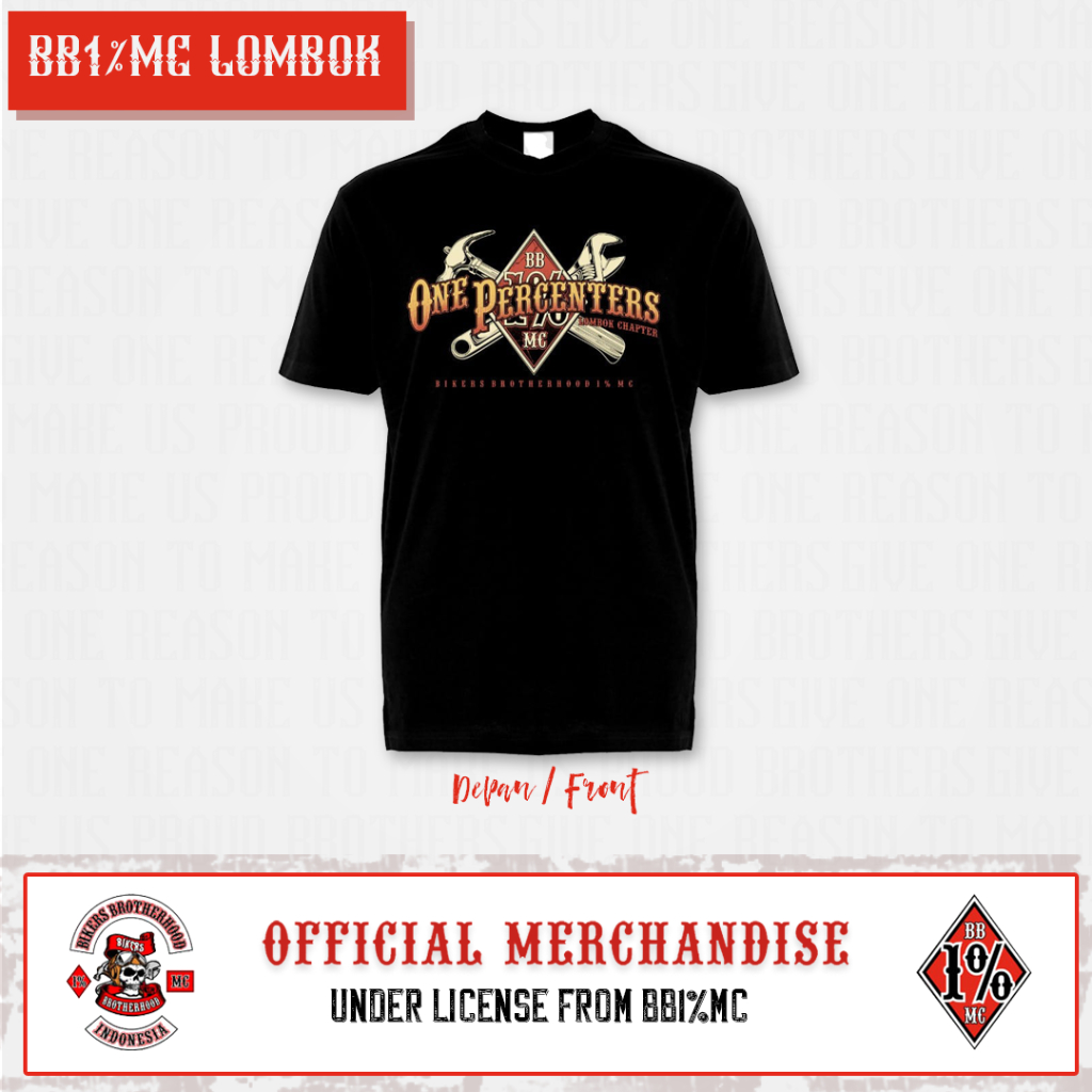 Kaos Lombok Chapter BB1%MC Cotton Lengan pendek Bikers Brotherhood 1% MC Official Merchandise