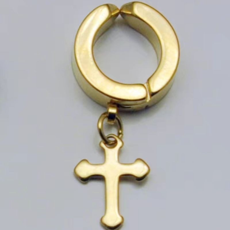 Anting Salib Jepit Tanpa Tindik Gold Emas Per 1 Kuping