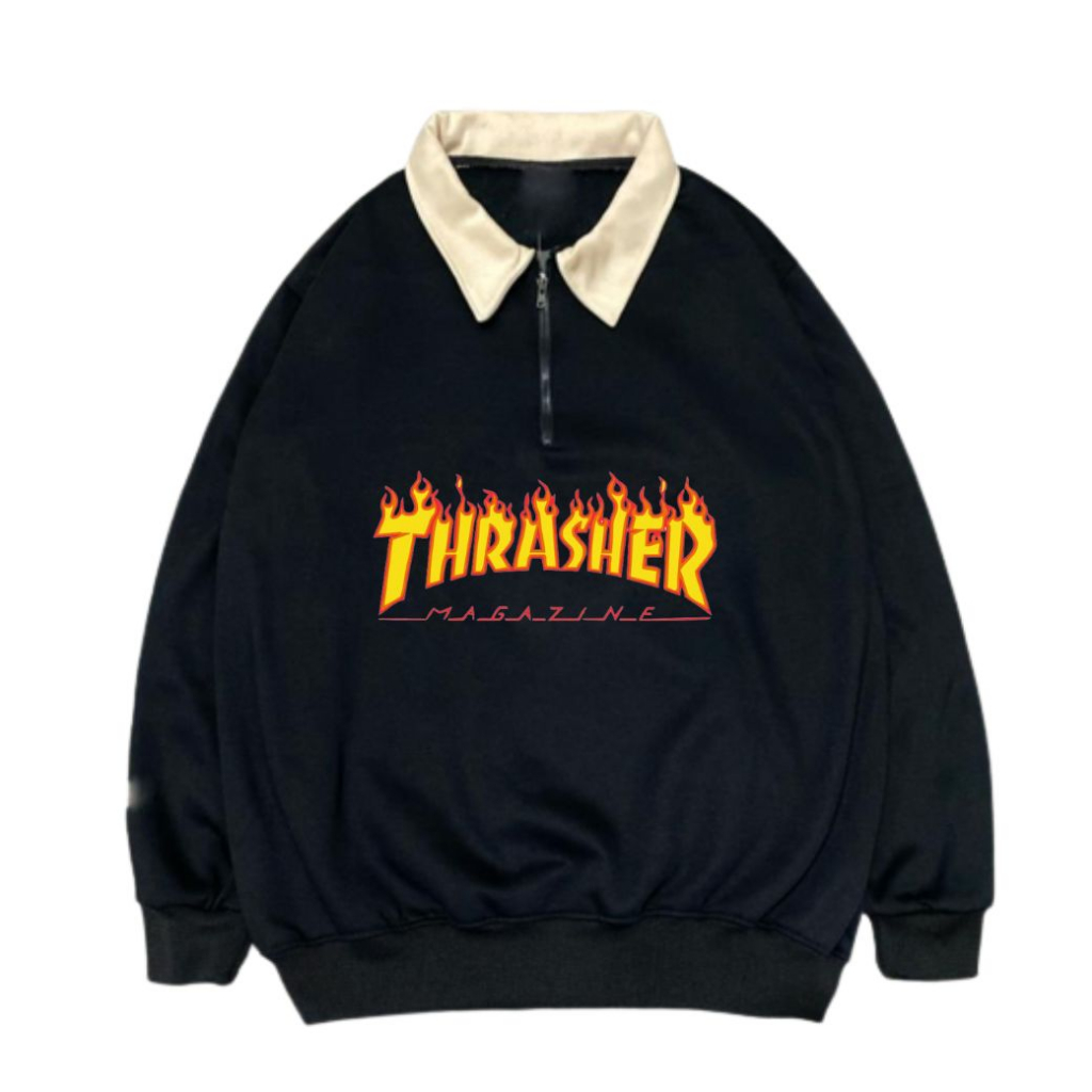 Thrasher Font Yellow Jacket Sweater Crewneck Vintage Halpzif Black Original