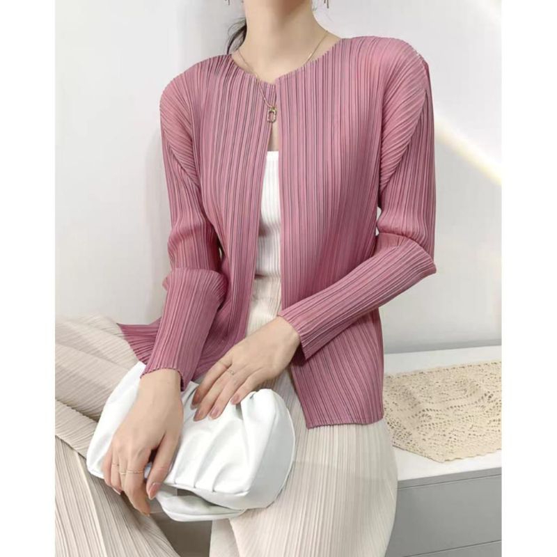 24450 Baju outer DAVERA PLEATS POLOS CARDIGAN luaran Korea Korean style wanita import baju outer aut