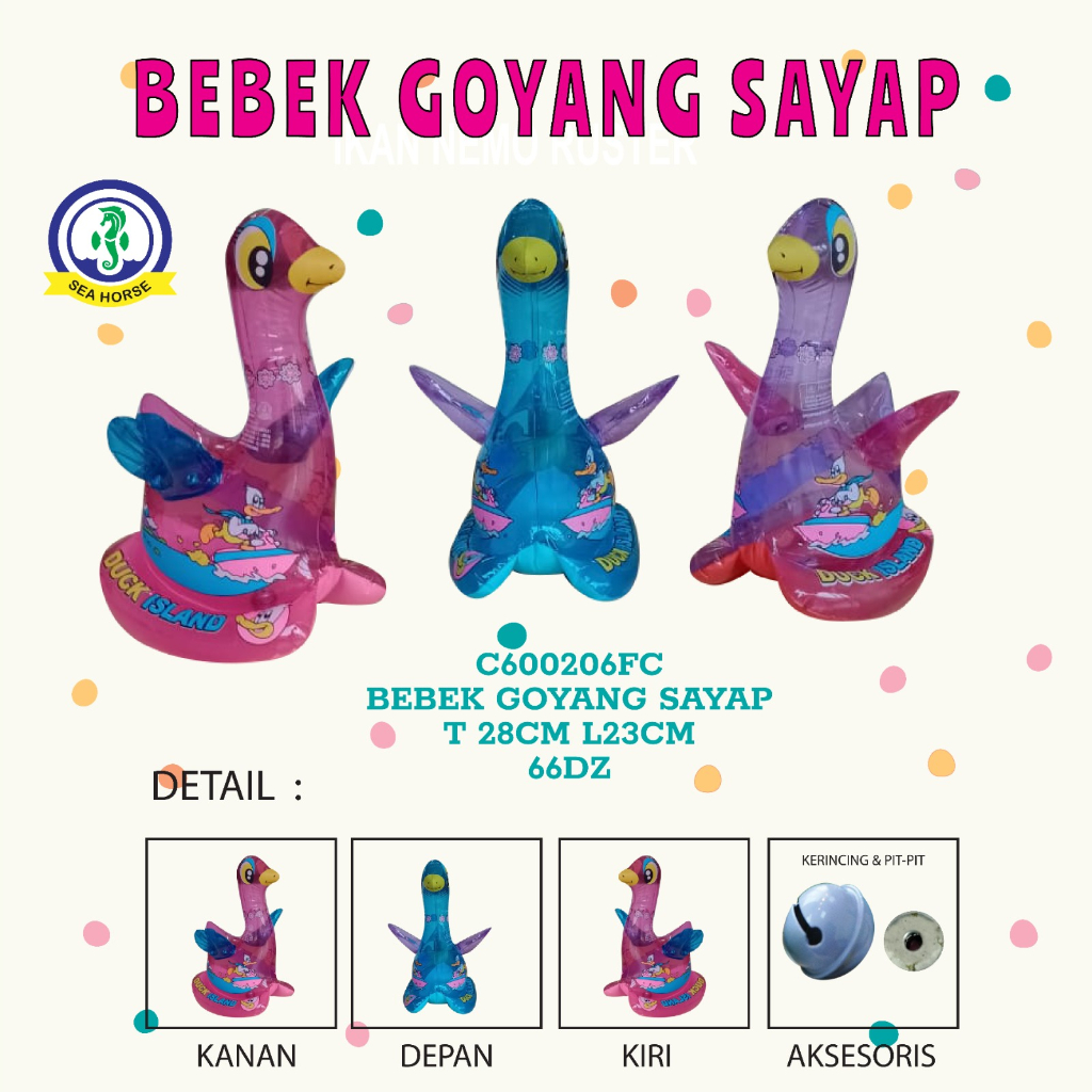 Mainan Anak Balon Tiup Animal Karakter Bebek Goyang Sayap Premium PVC SNI Best Quality